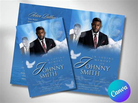 5.5 X 8.5 BOOKLET Obituary Program, 4 Pages, Blue Clouds Funeral ...