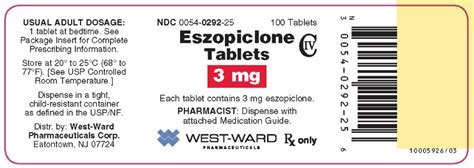 eszopiclone by West-Ward Pharmaceuticals Corp. / West-Ward Columbus Inc ...