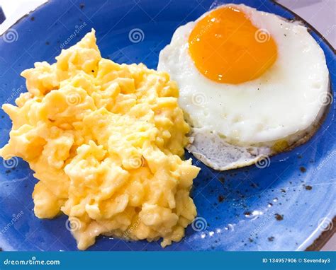 Breakfast , Scrambled Eggs with Chees and Medium Fried Egg that Was ...