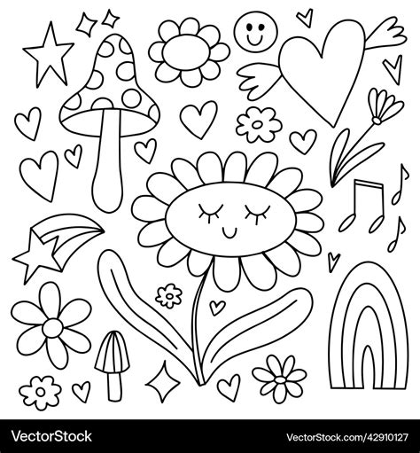 Y2k Doodle Clip Art Elements Set Black Outline Vector Image, 46% OFF