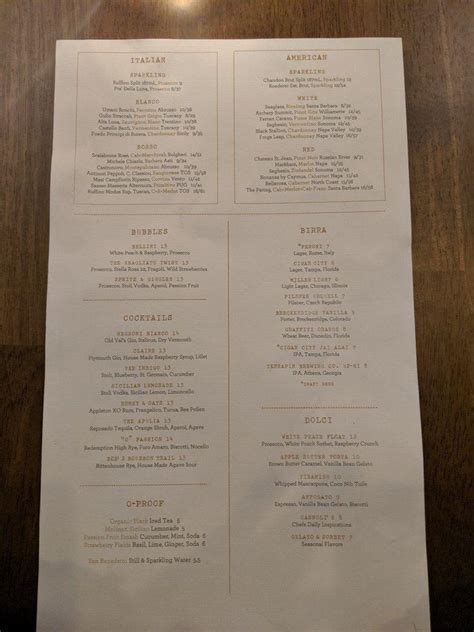 Menu at OLIVIA pub & bar, Tampa