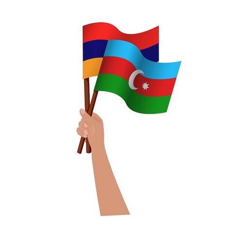 Gekruiste en zwaaiende vlaggen van Armenië en Azerbeidzjan Nagorno Karabach conflict ...