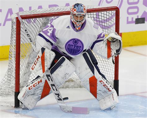 Stuart Skinner #74 - Autographed 2021-22 Edmonton Oilers Hockey Fights Cancer Night Pre-Game ...