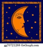 30 Gold Moon On Night Sky With Stars And Golden Frame Clip Art | Royalty Free - GoGraph