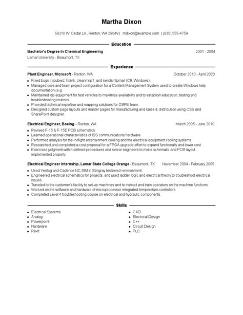 Plant Engineer Resume Examples and Tips - Zippia