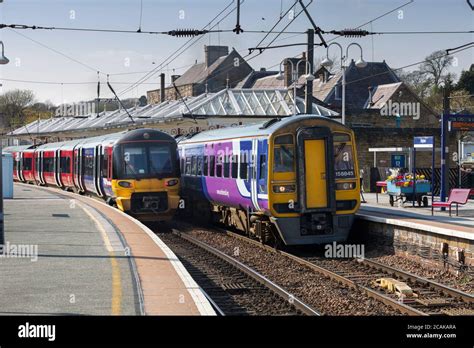 Northern Rail Siemens / CAF class 333 electric train (left) and BREL class 158 diesel multiple ...