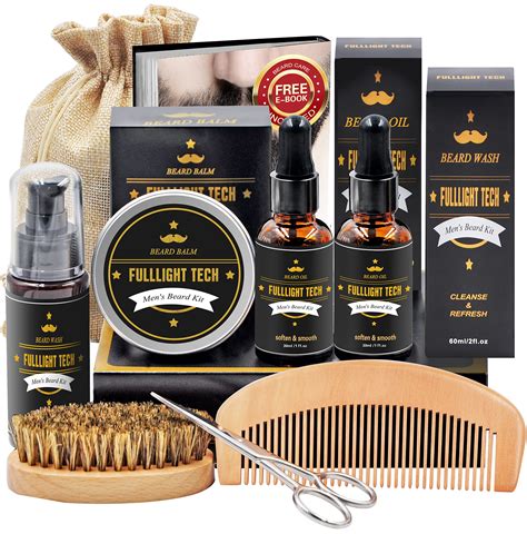 Men's Beard Grooming Kit - Wash, Oil, Balm, Comb, Brush, Scissor - 100% ...