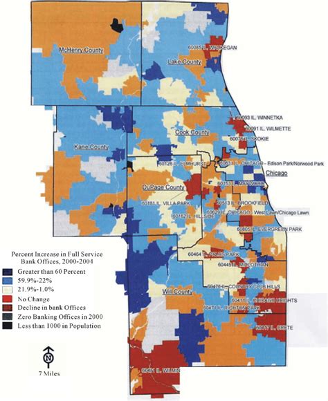 Change in Chicago area banking offices by zip code between 2000 and 2004. | Download Scientific ...