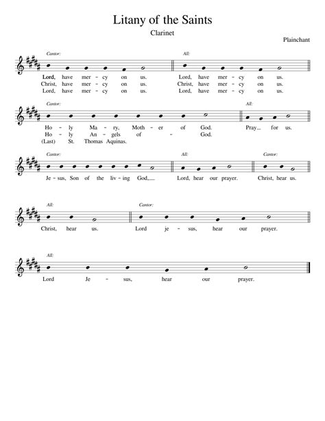 Litany of the Saints sheet music for Clarinet download free in PDF or MIDI