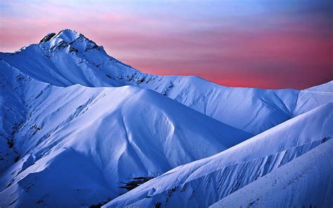 Pink sky over snowy mountains, snow, mountains, peak, sky, pink, HD ...