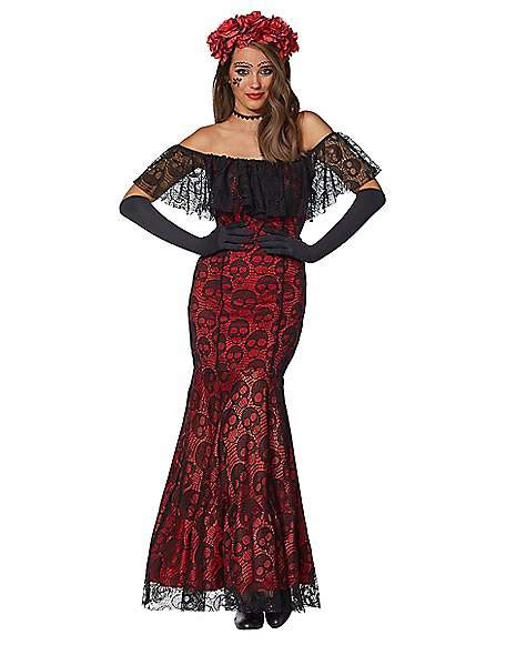 Adult La Catrina Day of the Dead Trumpet Dress Costume - Spirithalloween.com