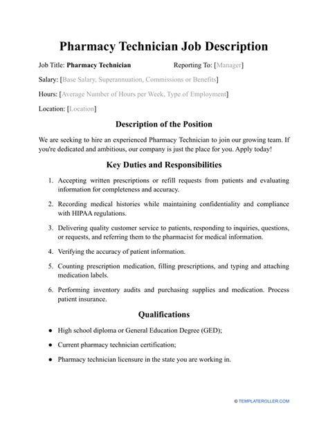 Sample Pharmacy Technician Job Description - Fill Out, Sign Online and ...