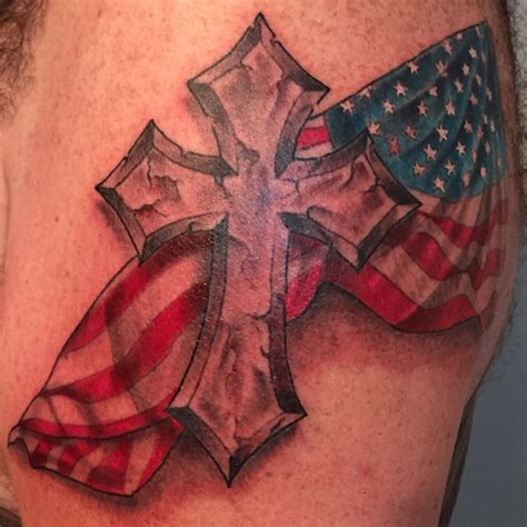 Cross & American Flag tattooed at Prophecy Ink | Flag tattoo, Cross ...