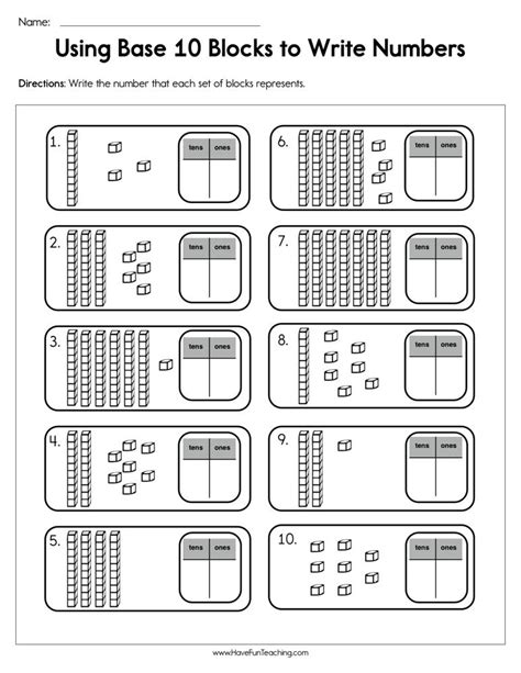 Using Base 10 Blocks to Write Numbers Worksheet by Teach Simple