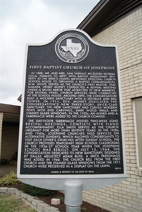 First Baptist Church of Josephine - TEXAS HISTORICAL MARKERS