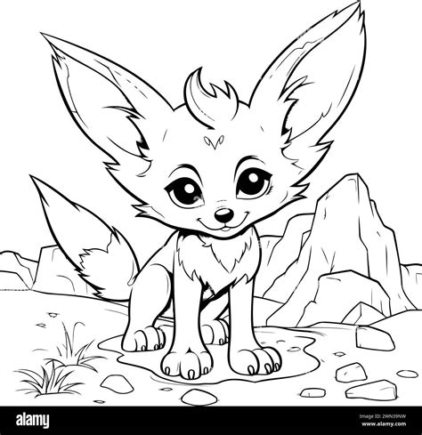 Cute cartoon fox sitting on the ground. Vector illustration for coloring book Stock Vector Image ...
