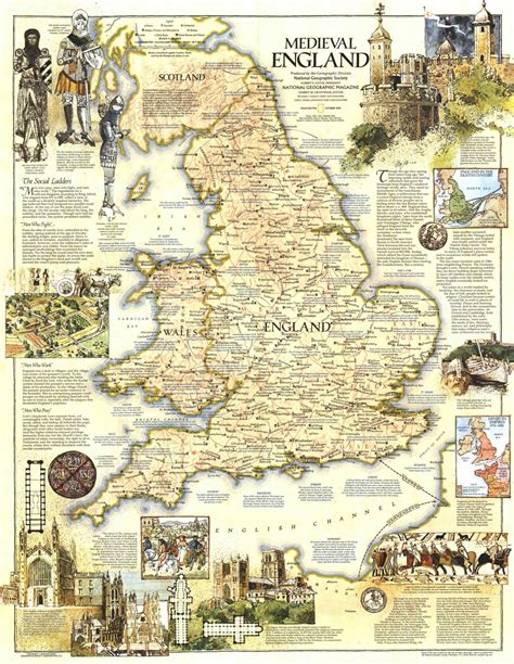 Map of Medieval England, by National Geographic Magazine, October 1979 ...