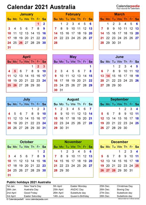 Australia Calendar 2021 - Free Printable Excel templates