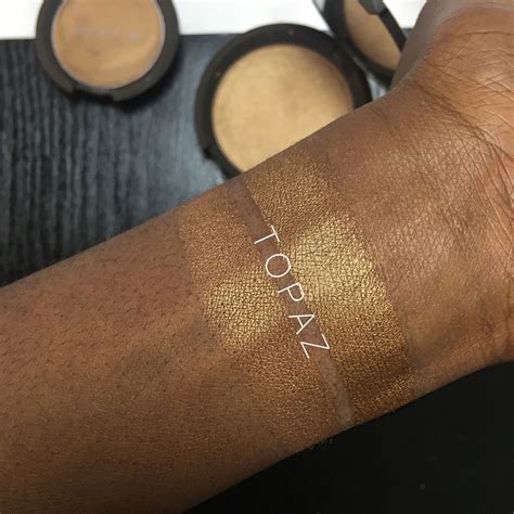 Becca Topaz highlighter swatch on dark skin | #CocoaSwatches Highlighter Swatches, Makeup ...