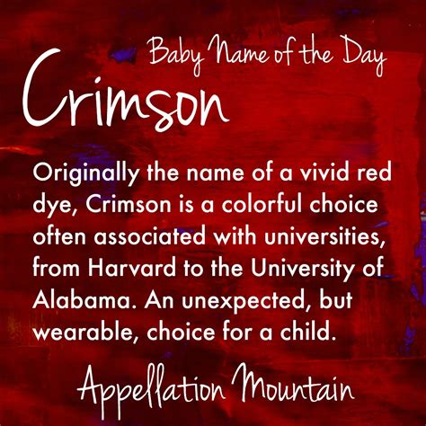 Crimson: Baby Name of the Day - Appellation Mountain