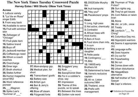 Sunday Crossword Puzzle Printable Ny Times Syndicated Answers – Free ...