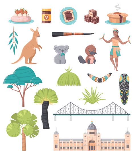 Australia National Symbols Cartoon Set 4903069 Vector Art at Vecteezy