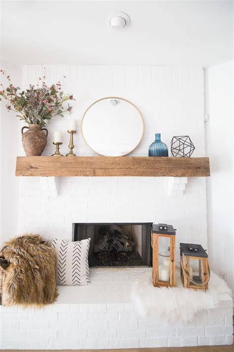 Tulsa Remodel Reveal Modern White Farmhouse white brick fireplace wood ...