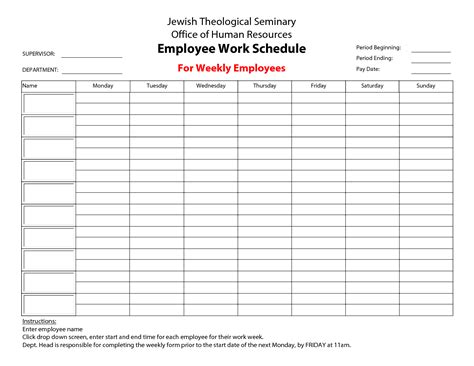 Free Weekly Schedule Templates For Word - 18 Templates - Free Printable ...