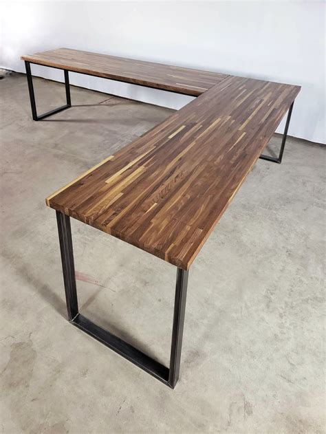 Industrial Office Desk, L Shaped Corner Desk, Computer Desk, Metal and ...