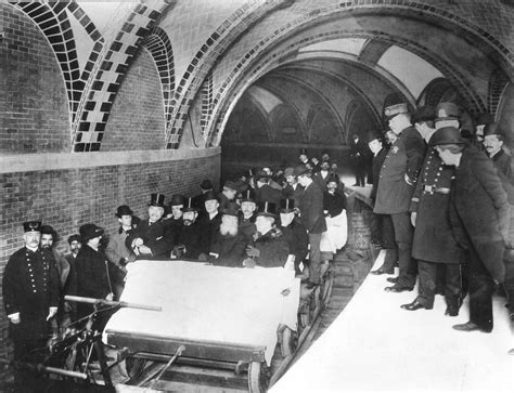 The first riders of the New York subway system on opening day. 27 October 1904. [1800 x 1380 ...