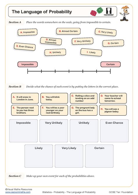 The Language of Probability Worksheet | Printable PDF Worksheets