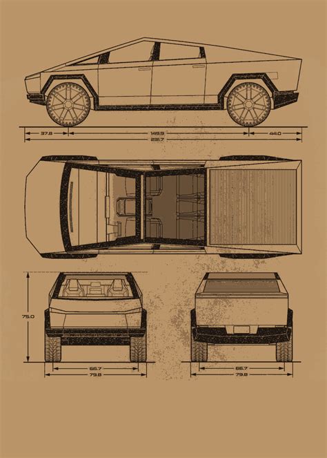 Tesla Cybertruck Blueprint - Download free blueprint for 3D modeling