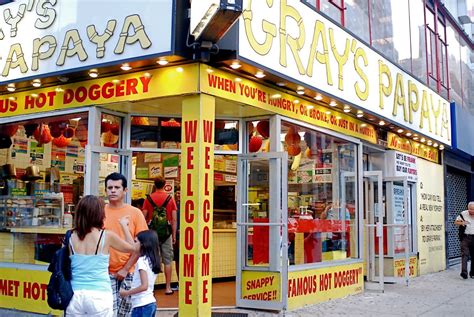 Gray's Papaya in NYC. Hot dogs 24/7/365 days a year. Ny Food, New York Food, Gray's Papaya, Life ...