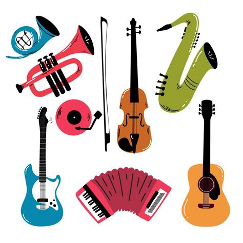 Big collection of cartoon music instruments. Vector illustration ...