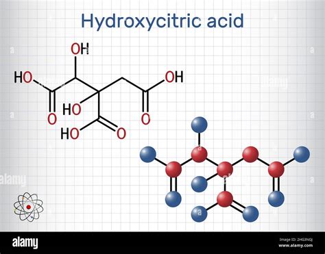 Hydroxycitric acid, HCA molecule. It is derivative of citric acid. Structural chemical formula ...