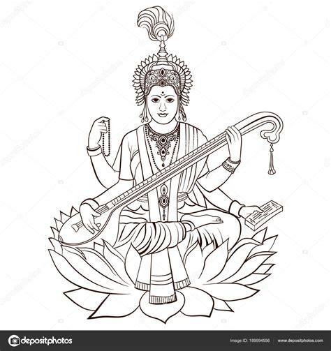 Hindu Goddess Saraswati. Vector hand drawn Stock Vector Image by ©irisimka.yandex.ru #189594556