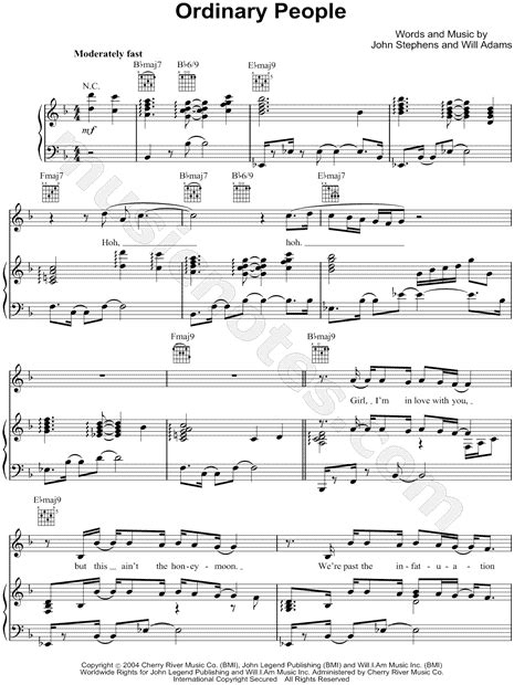 John Legend "Ordinary People" Sheet Music in F Major (transposable) - Download & Print - SKU ...