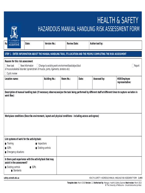 Manual handling risk assessment Doc Template | pdfFiller