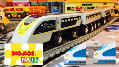 Wooden Toy Bigjigs Rail BJT476 Eurostar e320 Train in motion on trackmaster track (04369) - YouTube