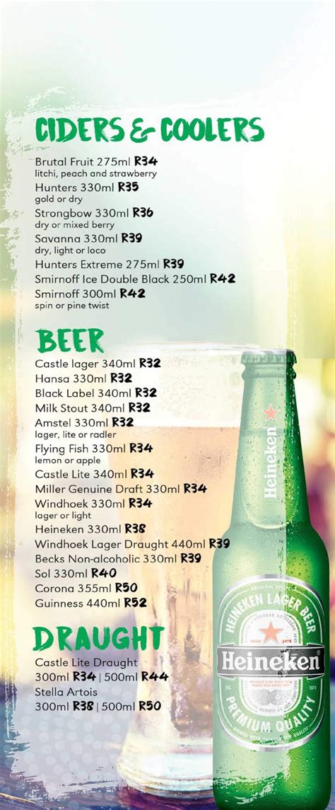 Menu at Moyo restaurant, Johannesburg, Zoo Lake Park