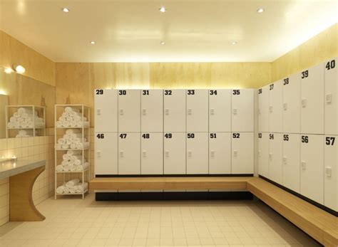 Lockers with floating wood bench, gym lockers, sport lockers — ATEPAA® | Gym lockers, Gym design ...