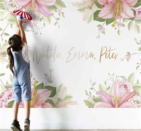 Flowers with custom name flower wall mural - TenStickers