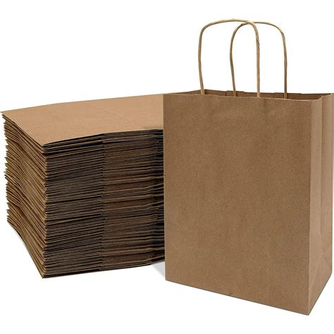 8x4x10" - 50 Pcs - Kraft Paper Shopping Bags, Paper Bags with Handles, Gift Bags, Brown Bags ...