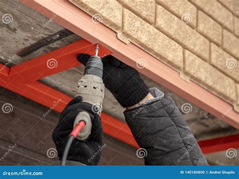 Installation of the Gate in the Garage Metal Stock Photo - Image of roller, background: 140180800