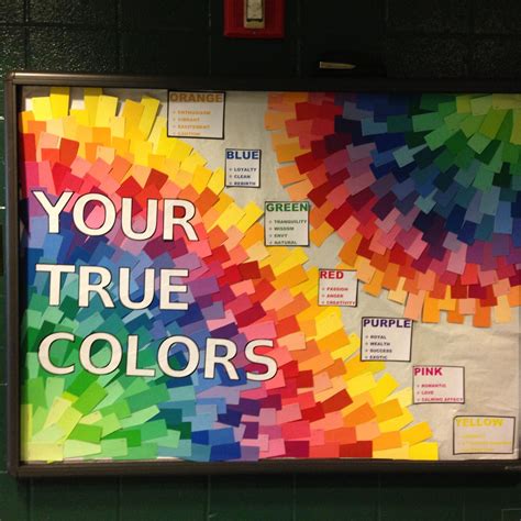 a bulletin board that has been decorated with colored paper and the words your true colors