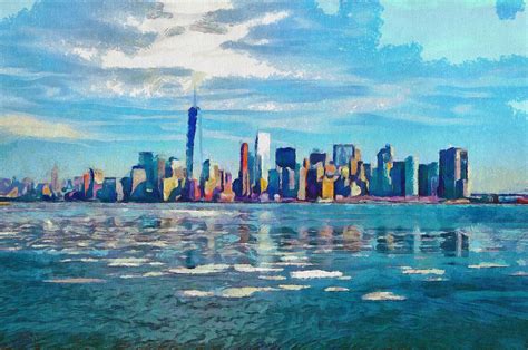 Colorful New York Skyline Painting Painting by Wall Art Prints - Pixels