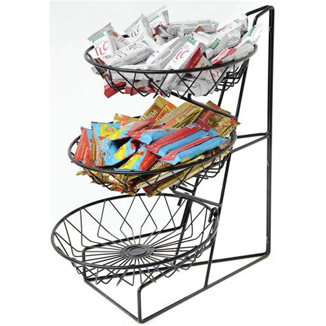 Black Wire Countertop 3-Tier Wicker Basket Stand - 12"L x 11 1/2"W x 23"H