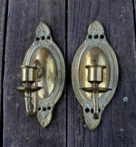 Pair Vintage Brass Wall Mounted Candle Holders Sconces