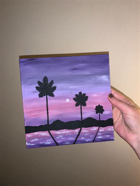 Purple Sunset Sea Landscape Acrylic Canvas Painting | Etsy