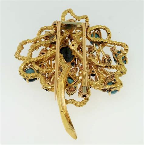 Antique Tourmaline Sapphire and Diamond 18K Gold Brooch Pin Estate Fine Jewelry For Sale at 1stDibs